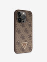 Guess PU 4G Strass Triangle Metal Logo Zadní Kryt pro iPhone 15 Pro Brown Ovitek za telefon