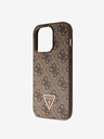 Guess PU 4G Strass Triangle Metal Logo Zadní Kryt pro iPhone 15 Pro Brown Ovitek za telefon