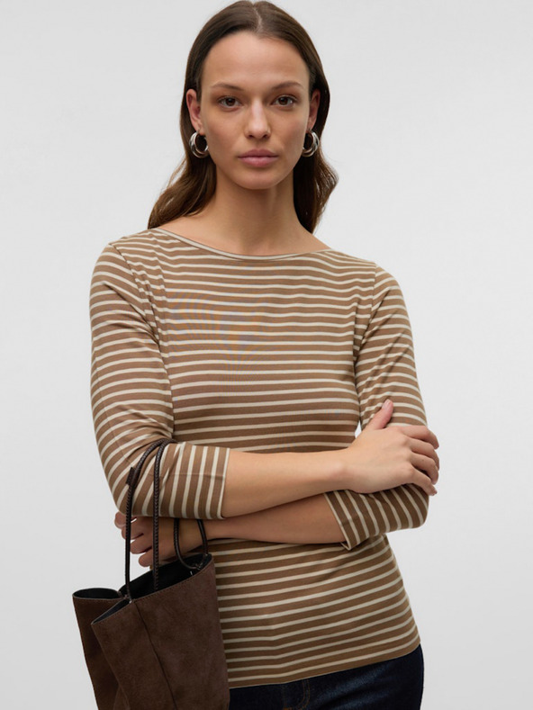 AWARE by VERO MODA Rjava ženska črtasta majica AWARE by VERO MODA Fiona