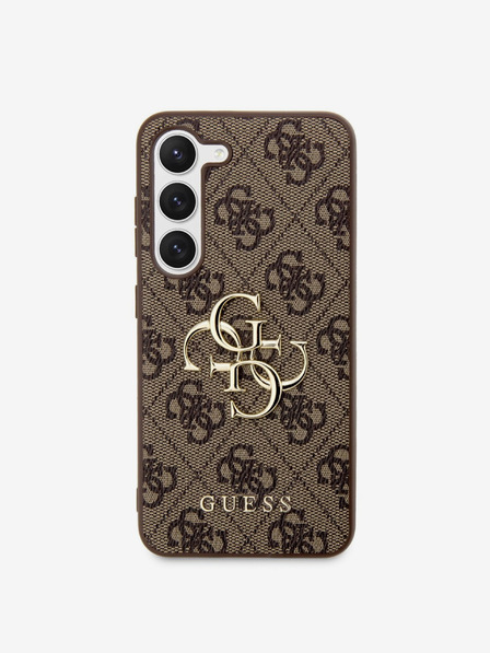 Guess PU 4G Metal Logo Zadní Kryt pro Samsung Galaxy S23 Brown Ovitek za telefon