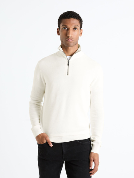 Celio Krem moški pulover s pokončnim ovratnikom Celio Celim