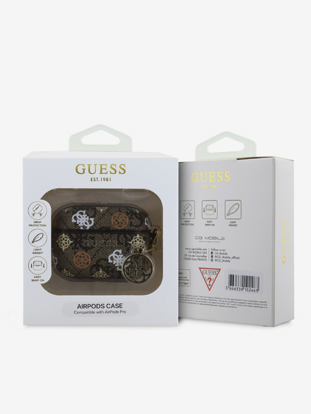 Guess PU 4G Peony Charm Pouzdro pro AirPods Pro Brown Ovitek