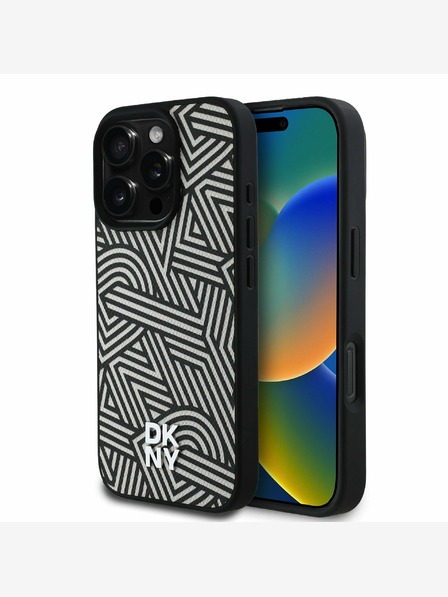 DKNY PU Leather Crosswalk Pattern Magsafe Zadní Kryt pro iPhone 16 Pro Ivory Ovitek za telefon