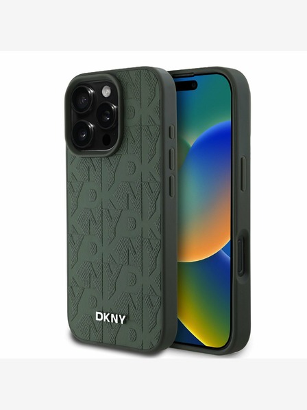 DKNY PU Leather Grid Pattern Magsafe Zadní Kryt pro iPhone 16 Pro Max Green Ovitek za telefon