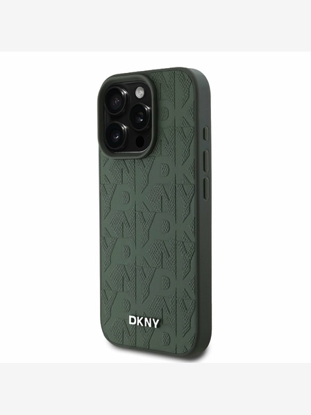 DKNY PU Leather Grid Pattern Magsafe Zadní Kryt pro iPhone 16 Pro Max Green Ovitek za telefon