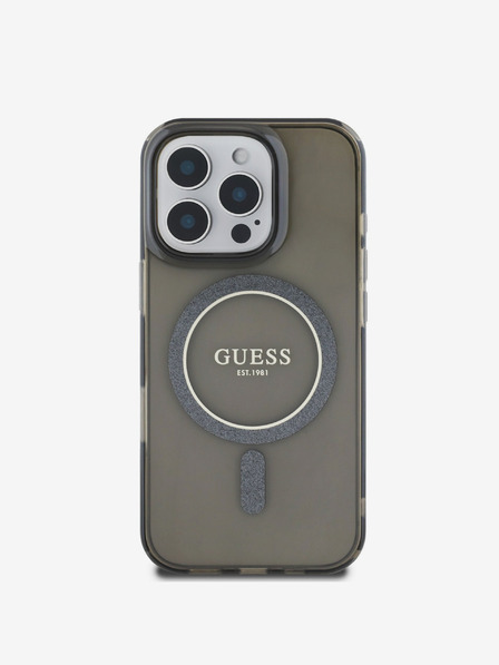 Guess IML Glitter Ring MagSafe Zadní Kryt pro iPhone 16 Pro Black Ovitek za telefon