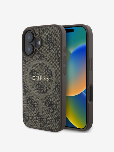 Guess PU Leather 4G Colored Ring MagSafe Zadní Kryt pro iPhone 16 Brown Ovitek za telefon