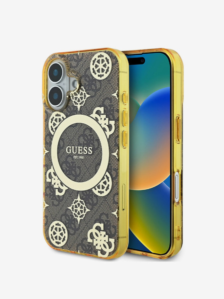 Guess IML 4G Peony MagSafe Zadní Kryt pro iPhone 16 Brown Ovitek za telefon