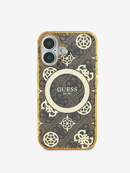 Guess IML 4G Peony MagSafe Zadní Kryt pro iPhone 16 Brown Ovitek za telefon