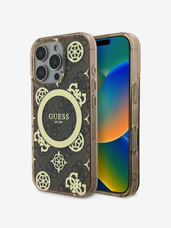 Guess IML 4G Peony MagSafe Zadní Kryt pro iPhone 16 Pro Max Brown Ovitek za telefon