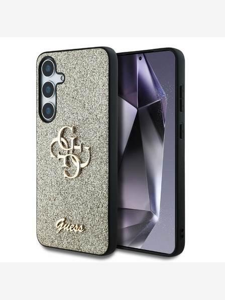 Guess PU Fixed Glitter 4G Metal Logo Zadní Kryt pro Samsung Galaxy S25 Gold Ovitek za telefon