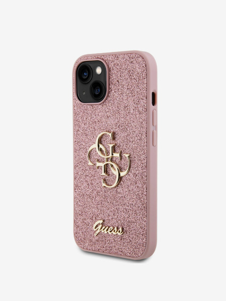 Guess PU Fixed Glitter 4G Metal Logo Zadní Kryt pro iPhone 13 Pink Ovitek za telefon