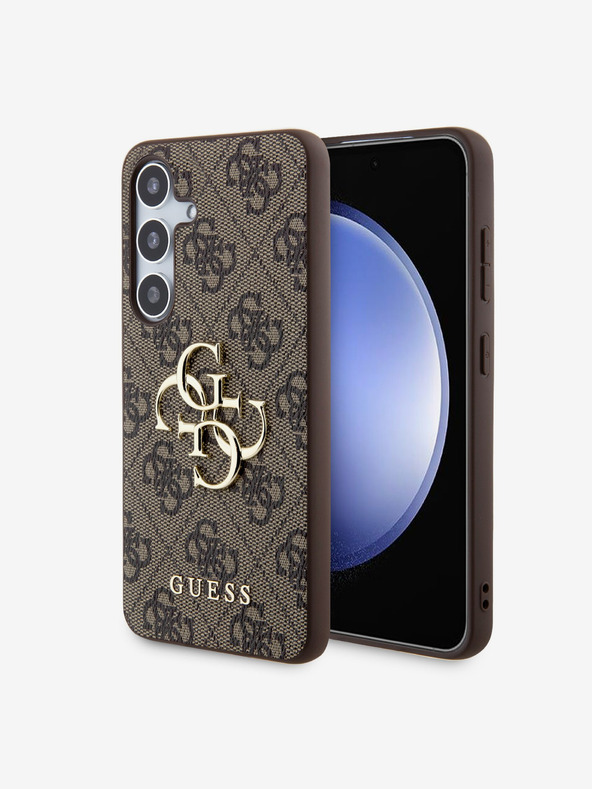 Guess PU 4G Metal Logo Zadní Kryt pro Samsung Galaxy S24 Brown Ovitek za telefon