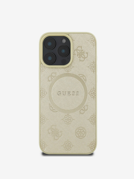 Guess Saffiano Peony Stamp MagSafe Zadní Kryt pro iPhone 16 Pro Gold Ovitek za telefon