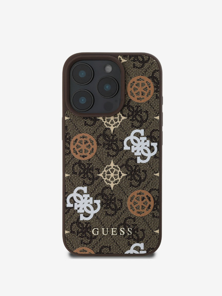 Guess PU 4G Peony MagSafe Zadní Kryt pro iPhone 16 Pro Brown Ovitek za telefon