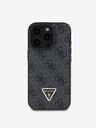 Guess PU 4G Strass Triangle Metal Logo Zadní Kryt pro iPhone 16 Pro Black Ovitek za telefon