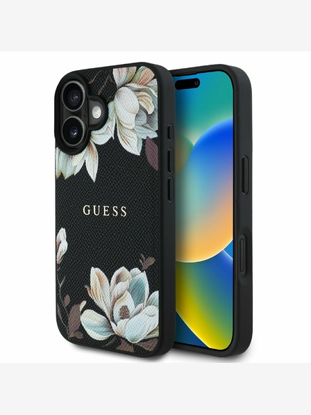 Guess PU Grained Magnolia MagSafe Zadní Kryt pro iPhone 16 Black Ovitek za telefon