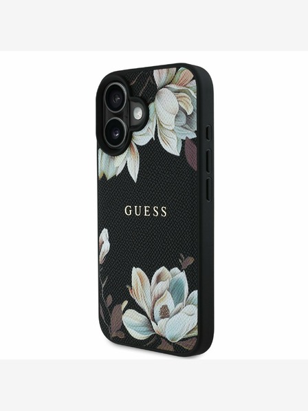 Guess PU Grained Magnolia MagSafe Zadní Kryt pro iPhone 16 Black Ovitek za telefon