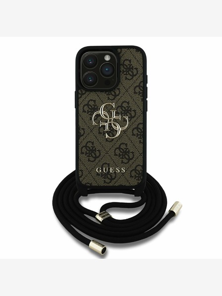 Guess PU 4G Metal Logo Crossbody Popruh Zadní Kryt pro iPhone 15 Pro Max Brown Ovitek za telefon