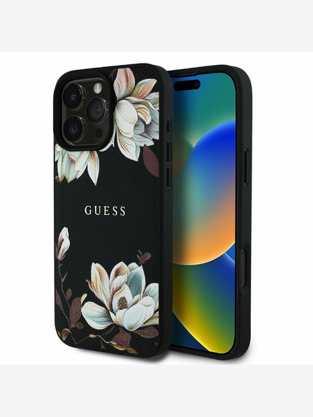 Guess PU Grained Magnolia MagSafe Zadní Kryt pro iPhone 16 Pro Black Ovitek za telefon