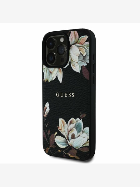 Guess PU Grained Magnolia MagSafe Zadní Kryt pro iPhone 16 Pro Black Ovitek za telefon