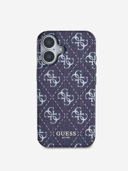 Guess IML Denim Effect MagSafe Zadní Kryt pro iPhone 16 Dark Blue Ovitek za telefon