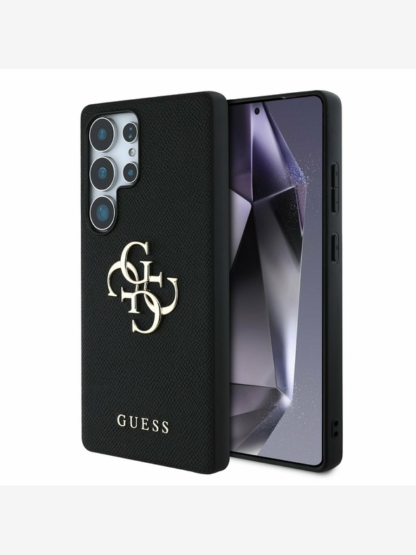 Guess PU Grained 4G Metal Logo Zadní Kryt pro Samsung Galaxy S25 Ultra Black Ovitek za telefon