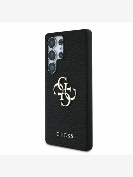 Guess PU Grained 4G Metal Logo Zadní Kryt pro Samsung Galaxy S25 Ultra Black Ovitek za telefon