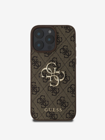 Guess PU 4G Metal Logo Zadní Kryt pro iPhone 16 Pro Brown Ovitek za telefon