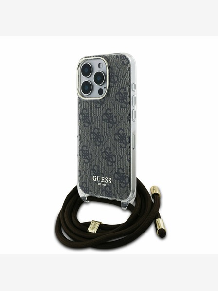 Guess IML 4G Printed Crossbody Popruh Zadní Kryt pro iPhone 16 Pro Brown (Pošk. Balení) Ovitek za telefon