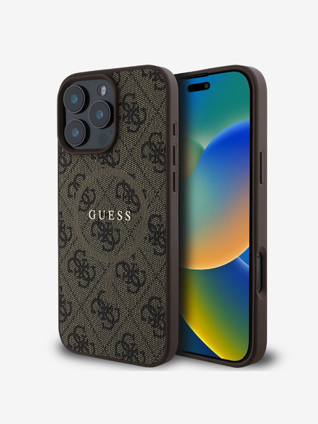 Guess PU Leather 4G Colored Ring MagSafe Zadní Kryt pro iPhone 16 Pro Max Brown Ovitek za telefon