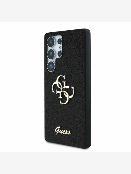 Guess PU Fixed Glitter 4G Metal Logo Zadní Kryt pro Samsung Galaxy S25 Ultra Black Ovitek za telefon