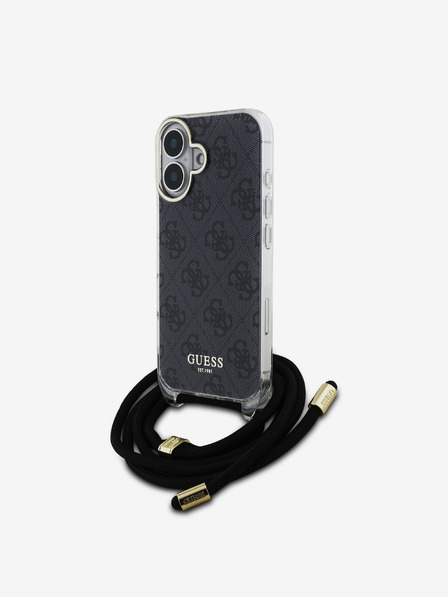 Guess IML 4G Printed Crossbody Popruh Zadní Kryt pro iPhone 16 Black Ovitek za telefon