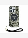 Guess IML Leopard Triangle Logo Strap MagSafe Zadní Kryt pro iPhone 16 Pro Max Brown Ovitek za telefon