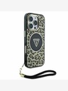 Guess IML Leopard Triangle Logo Strap MagSafe Zadní Kryt pro iPhone 16 Pro Max Brown Ovitek za telefon