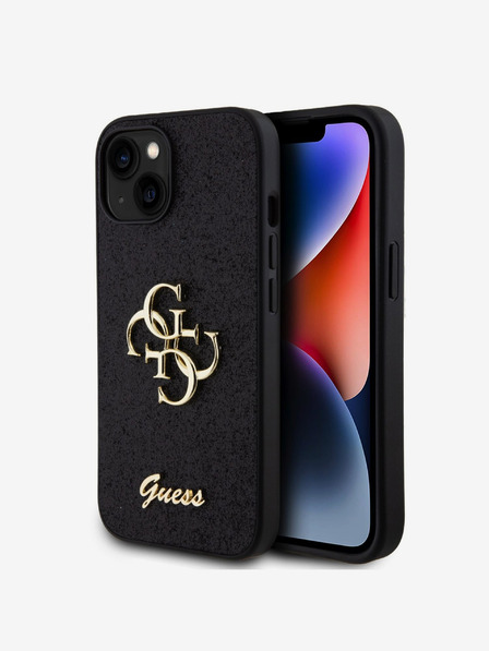 Guess PU Fixed Glitter 4G Metal Logo Zadní Kryt pro iPhone 13 Black Ovitek za telefon