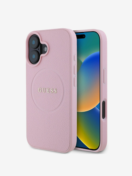 Guess PU Grained Classic Logo MagSafe Zadní Kryt pro iPhone 16 Pink Ovitek za telefon