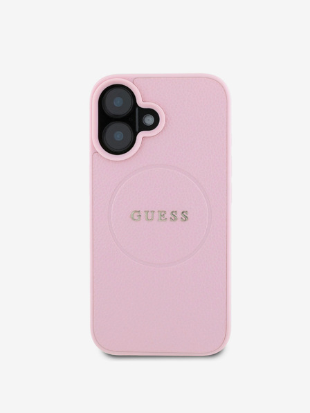 Guess PU Grained Classic Logo MagSafe Zadní Kryt pro iPhone 16 Pink Ovitek za telefon