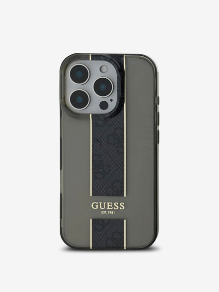 Guess IML Middle 4G Stripe Zadní Kryt pro iPhone 16 Pro Black Ovitek za telefon