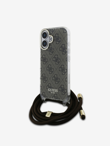 Guess IML 4G Printed Crossbody Popruh Zadní Kryt pro iPhone 16 Brown Ovitek za telefon