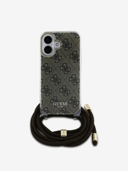 Guess IML 4G Printed Crossbody Popruh Zadní Kryt pro iPhone 16 Brown Ovitek za telefon