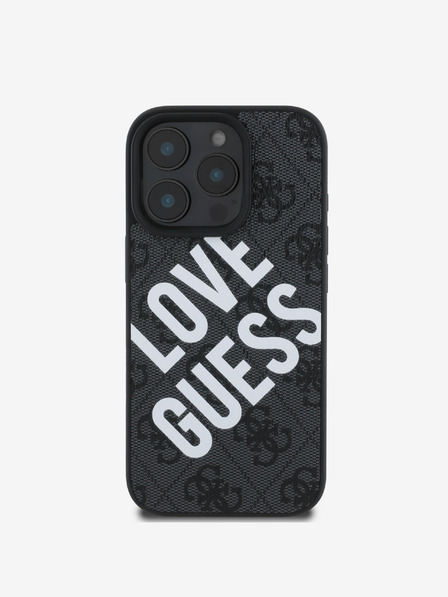 Guess PU Leather 4G Big Love Logo MagSafe Zadní Kryt pro iPhone 16 Pro Black Ovitek za telefon