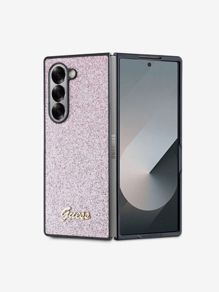 Guess PC/TPU Glitter Flakes Metal Logo Zadní Kryt pro Samsung Galaxy Z Fold 6 Pink Ovitek za telefon