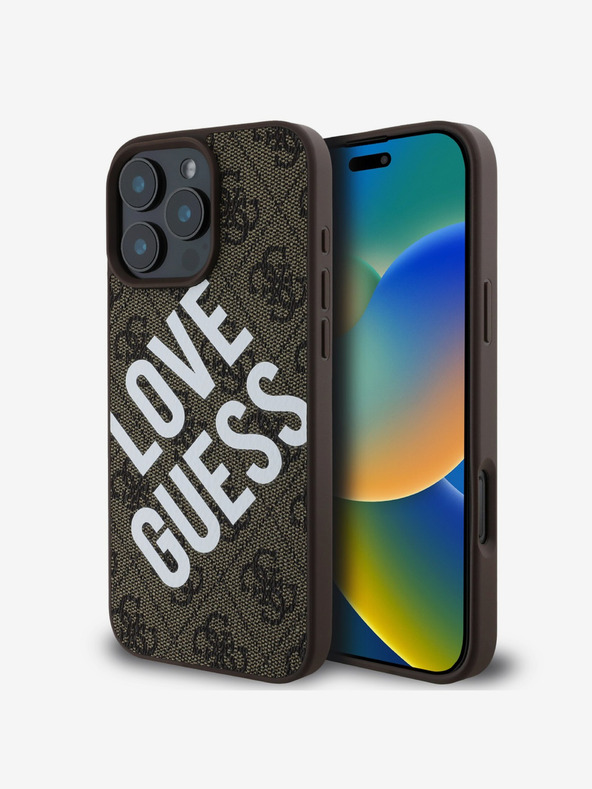 Guess PU Leather 4G Big Love Logo MagSafe Zadní Kryt pro iPhone 16 Pro Max Brown Ovitek za telefon