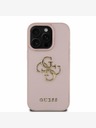 Guess PU Grained 4G Metal Logo Zadní Kryt pro iPhone 15 Pro Pink Ovitek za telefon