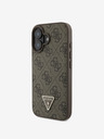 Guess PU 4G Strass Triangle Metal Logo Zadní Kryt pro iPhone 16 Brown Ovitek za telefon