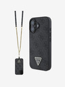 Guess PU 4G Strass Triangle Metal Logo Zadní Kryt + Crossbody Popruh pro iPhone 16 Black Ovitek za telefon