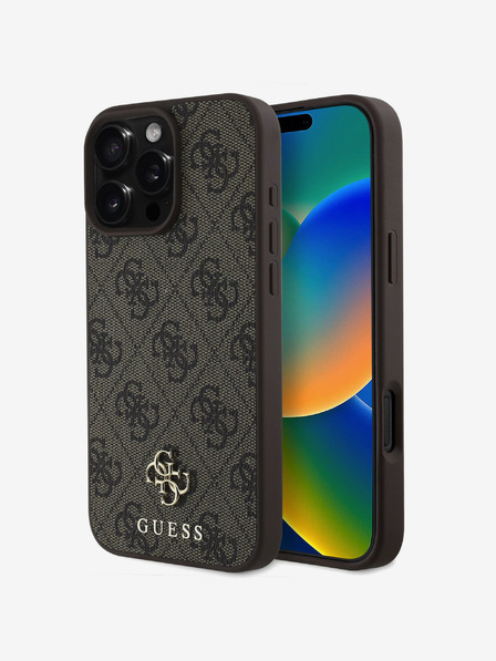 Guess PU 4G Small Metal Logo MagSafe Zadní Kryt pro iPhone 16 Pro Brown Ovitek za telefon