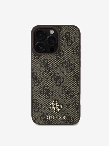 Guess PU 4G Small Metal Logo MagSafe Zadní Kryt pro iPhone 16 Pro Brown Ovitek za telefon