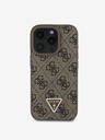 Guess PU 4G Strass Triangle Metal Logo Zadní Kryt + Crossbody Popruh pro iPhone 16 Pro Brown Ovitek za telefon